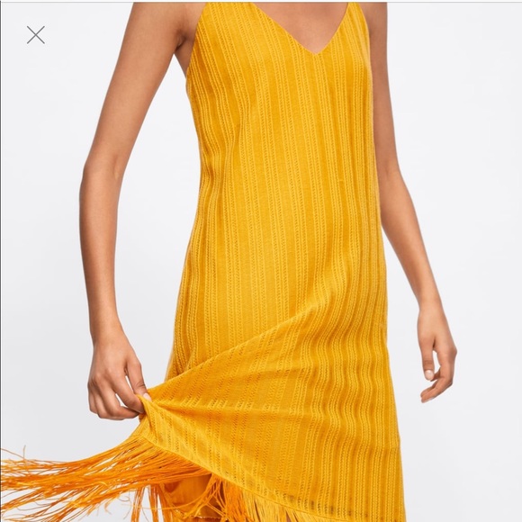 zara yellow fringe dress